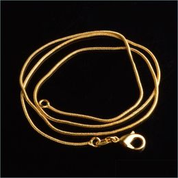 Chains 1Mm 18K Gold Plated Snake Chains 16-30 Inch Golden Smooth Lobster Clasp Necklace For Women Ladies Fashion Jewellery In Bk 287 G2 Dhhw7