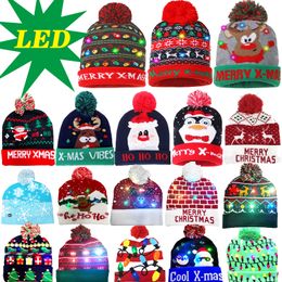 New Style LED Christmas Hat Beanie Light Up Illuminate Warm Hat 48 Patterns New Year Snowman Sweater Hat Christmas Decorations