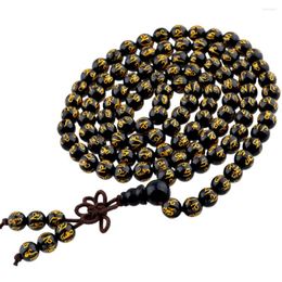 Strand Black Onyx 108 Six Words Mantra Beaded Multilayer Bracelet Mala Beads Classic Jewelry For Women Men Prayer Meditation