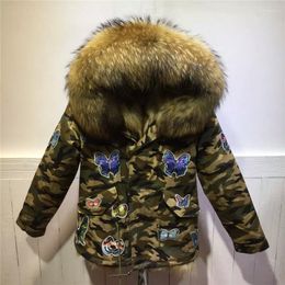 Women's Fur Fashion Thick Warm Mrs Butterfly Style Camouflage Natural Coats Winter Jacket Women Real Coat