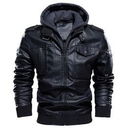 Men's Leather Faux Motorcycle Jacket Men Casual PU Jackets Man Winter Thick Warm Vintage Hooded Collar Club Bomber Coats chaqueta 221007