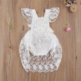 Rompers 2020 Fashion Princess Baby Girls Rompers Ruffles Lace Short Sleeve Flower Embroidery Backless Jumpsuits 024M J220922