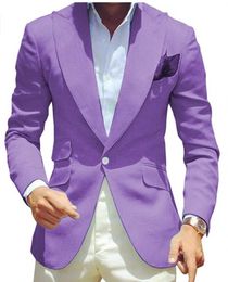 Brand New Lavender Men Wedding Tuxedos Groom Wear Peak Lapel Slim Fit Men Blazer Prom Dinner Dress Formal clothing Custom Made