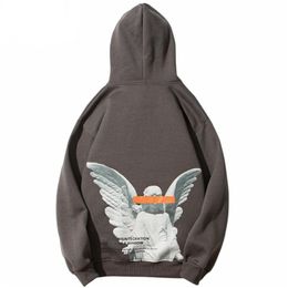 Men's Hoodies Sweatshirts Mens Hip Hop Streetwear Harajuku Pullover Angel God Printed Hoodie Pocket Cotton Fleece Pullover Grey Hooded Sweatshirt 2Xl 221008