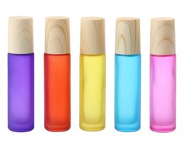 200pcs/lot 10ML MultiColor Thick Glass Wood Bottles Grain Cover Roll On Essential Oil Empty Perfume Bottles Roller Ball Travel Use SN224