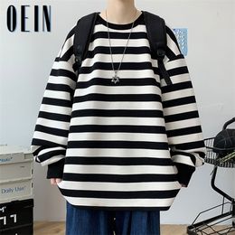 Mens Hoodies Sweatshirts OEIN Autumn Men Stripe Sweatshirts Oversized Korean Clothing Hoodies Fashion Unisex Pullover Casual Tops Streetwear Tee 221008