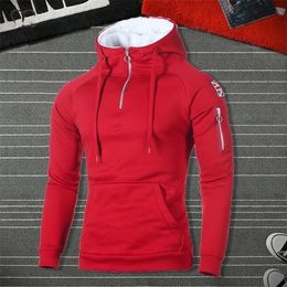 Mens Hoodies Sweatshirts Men Fashion Zipper Long Sleeve Hooded Hoodie Male Casual Hoody Outwear Hip Hop Streetwear Solid Pullover Red 221007