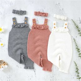 Rompers Solid Knitting Cotton Sleeveless Baby Outfit Toddler Baby Girl Romper Spring Autumn Newborn Baby Girls Jumpsuit Headband J220922