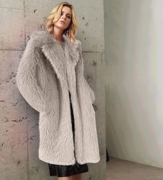 Women coat Winter Outdoor warmth Faux Fox Fur business suit collar coats medium and long jacket Casual fashion street thanksgiving gift solid Colour jackets S-4XL