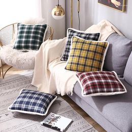 Pillow Plush Border Colorful Plaid Printed Cover 45cm Yellow Black Red Home Sofa Decorative Office Car Pillowcase