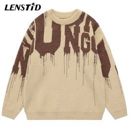 Mens Sweaters LENSTID Autumn Men Knitted Sweaters Hip Hop Liquid Letter Graphic Jumper Streetwear Harajuku Fashion Casual Pullovers Clothing 221008