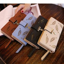 Wallets Korean Version Ladies Wallet Sweet PU Leather Horizontal Zipper Mid Length Hollow Coin Purse Clip Bag