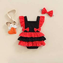 Rompers Summer Newborn Baby Girls Clothes Dot Ruche Bodysuit Cotton Sleeveless Baby Jumpsuit Headband Cute Beautiful Baby Clothes J220922