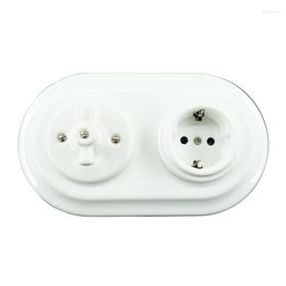 Switch European Ceramic Knob High Frequency Wall Light EU Socket With Double Frame