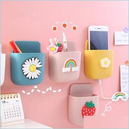 Other Household Sundries Wall-Mounted Mobile Phone Charging Box Remote Storage Cartoon Bedside Hanger Decoration Wall Holder For Drop Dhznf