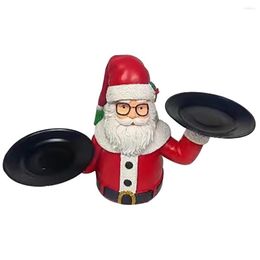 Christmas Decorations Treats Holder Santa Claus Resin Statue Decoration Snowman Figurine With 2 Plates Trays