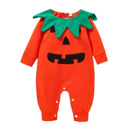 Rompers Halloween Baby Rompers Newborn Baby Clothes Toddler Cartoon Pumpkin Face Print Romper Jumpsuit Long Sleeve J220922