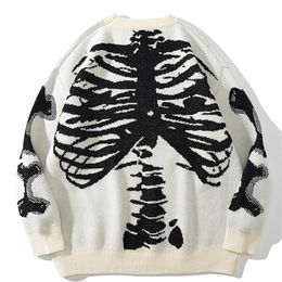 Mens Sweaters Mens Vintage Streetwear Skeleton Bone Women Sweaters Korean O Neck Long Sleeve Over size Sueter Streetwear Harajuku Jumpers 221008