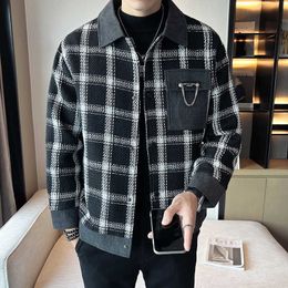 Men's Fur Faux Fur Autumn Winter Plaid Woolen Jackets Men Classic Fashion Casual Business Trench Coat Short Social Windbreaker Streetwear Overcoat T221007