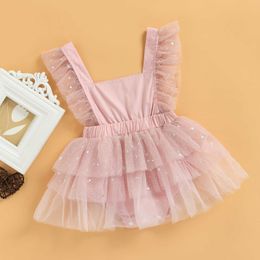 Rompers Baby Girls Summer Jumpsuit Sleeveless Square Neck Sequins Party Toddler Princess Ruffle Tulle Romper Cute Clothes J220922