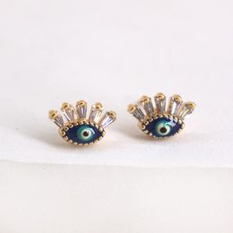 S3243 Fashion Jewelry Turkish Retro Evil Eye Stud Earrings For Women Zircon Eyelash Blue Eyes Earrings