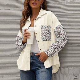 Women's Jackets Women's Autumn Fashion Leopard Corduroy Jacket Women Casual Loose Coat Ladies Elegant Turn Down Collar Overshirt Female