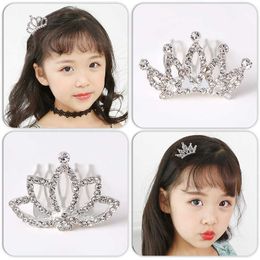 Girl Crown Hair Combs Mini Cute Flower Crystal Princess Crown Hair Comb Birthday Party Tiaras For Kids Hair Accessories