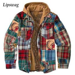 Men's Fur Faux Fur Vintage Plaid Printed Patchwork Coat Men Winter Long Sleeve Warm Thicken Outerwear Mens Zipper-up Jacket 2021 Fashion Streetwear T221007