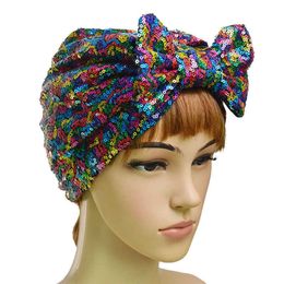 Headbands Muslim Sequins Bonnet Womens Bowknot Hijab Cotton Turban Hat Headwear Cap Head Wrap Chemo Beanies Bows Hair Cover Accessories T221007