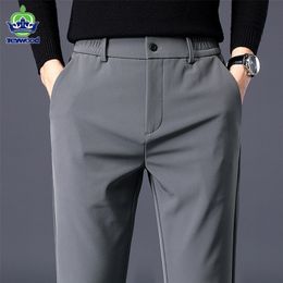 Mens Pants Autumn Mens Casual Pants Business Stretch Slim Fit Elastic Waist Jogger Korean Classic Thick Black Grey Blue Trousers Male 221007