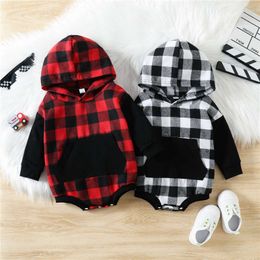 Rompers Newborn Baby Autumn Spring Plaid Cotton Boys Costume Girls Clothes Hooded Jumpsuits J220922