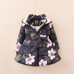 Down Coat Girls Jackets Coats For Kids Floral Printed Parka Fleece Warm Children Hooded Thick 221007