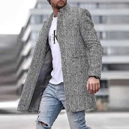 Men's Fur Faux Fur Men Autumn Winter Long Sleeve Overcoats Fashion Straight Blazer Jackets Vintage Pattern Print Stand Collar Buttoned Coats