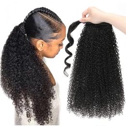 Afro Ponytail Hair Extension Human for Black Women wraps Kinky Curly Wavy Drawstring Pony Tail Hair Pieces with Clip in Ponytails