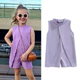 Rompers 16Y Fashion Baby Girls Romper Solid Sleeveless Baby Playsuit Jumpsuit Kid Summer Playsuit Children Clothes J220922