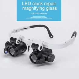 Smart Glasses Three-Fold Binocular Head-Wearing High-Power LED Magnifying Glass Retractable Mirror Leg Repair Maintenance Inspection Double magnifier Glasses