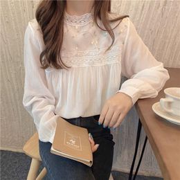 Women's Blouses Lamtrip Lolita Rustic Embroidery Lace Patchwork Stand Collar Long Sleeve Sweet Shirt 2022 Spring Summer