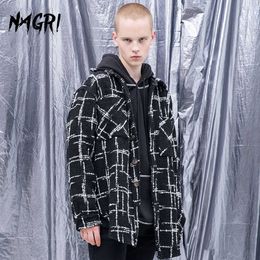 Men's Fur Faux Fur Oversized Plaid Coat Men's Winter Jacket Long Sleeve Woollen Coat Shirt Vintage Slit Lattice Loose Casual Streetwear Men Clothing T221007