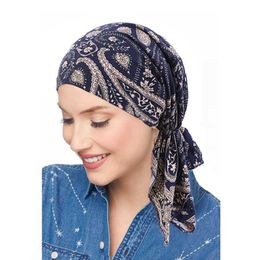 Headbands Muslim Women Soft Stretch Turban Hat Pre-Tied Head Scarf Printed Ladiess Cotton Cancer Chemo Cap Inner Hijabs Hair Accessories T221007