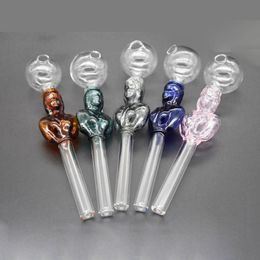 Wholesale Thick heady 14CM Cheap Sexy Lady Glass oil burner pipe Beautiful Hand tobacco smoking pipes