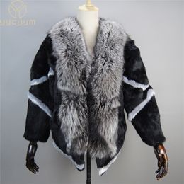 Womens Fur Faux Women Winter Coats Black Womans Casual Autumn Real Natural Rabbit Collar Large Size Skin 221007