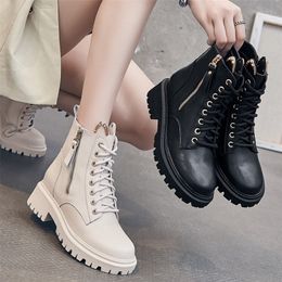 Boots Genuine Leather for Women Autumn Early Winter Shoes Thick Sole Cow Ankle Brand Ladies Footwear A3780 221007