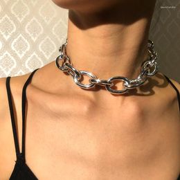 Chains JUST FEEL Punk Chain Choker Necklace Collar Statement Hip Hop Chunky Gold Colour Aluminium Thick Women Men Jewellery