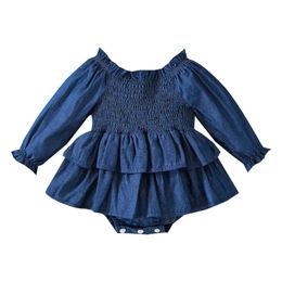 Rompers Baby Girl Autumn Jumpsuit Solid Colour Long Sleeves Off Shoulder Ruffles Disturbed Romper Dress 324 Months J220922