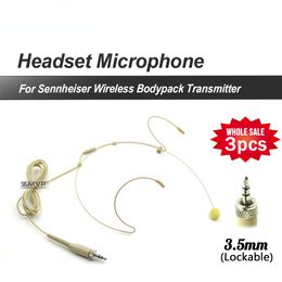 3pcs Professional Headset Headworn Mic Condenser Microphone For Sennheise Wireless Bodypack Transmitter 3.5mm Connector Lockable