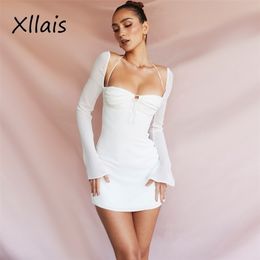 Casual Dresses XLLAIS Sexy Sheer Sleeve Evening Dress Summer Holiday Birthday Club Partywear Square Collar White Women 221007