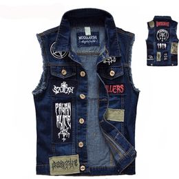 Men's Vests Classic Vintage Jeans Sleeveless Jackets Fashion Patch Designs Punk Rock Style Ripped Cowboy Frayed Denim Tanks 221008