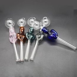 Wholesale Thick heady 14CM Sexy Woman Glass oil burner pipe Beautiful Hand tobacco smoking pipes