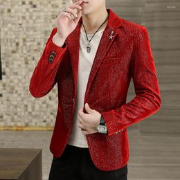 Men's Suits 2022 Corduroy Sequins Solid Color Suit Jacket Men's Streetwear Korean Slim Fit Casual Blazer Club Business Formal Coats