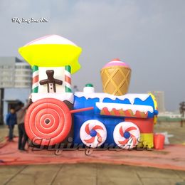 Sweet Inflatable Candy Train Model Advertising Air Blow Up Dessert Train Replica With Cake And Doughnut For Christmas Decoration